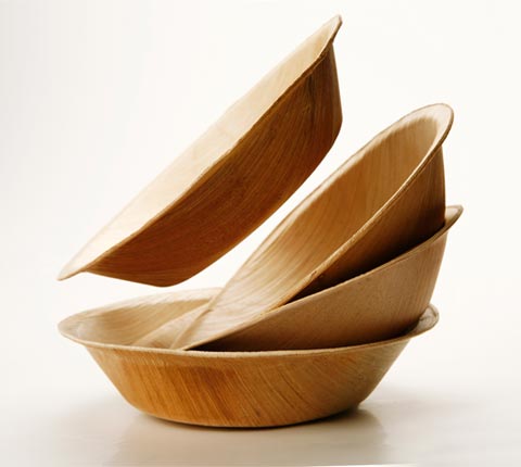Compostable, reusable plates by Verterra made completely from fallen leaves.